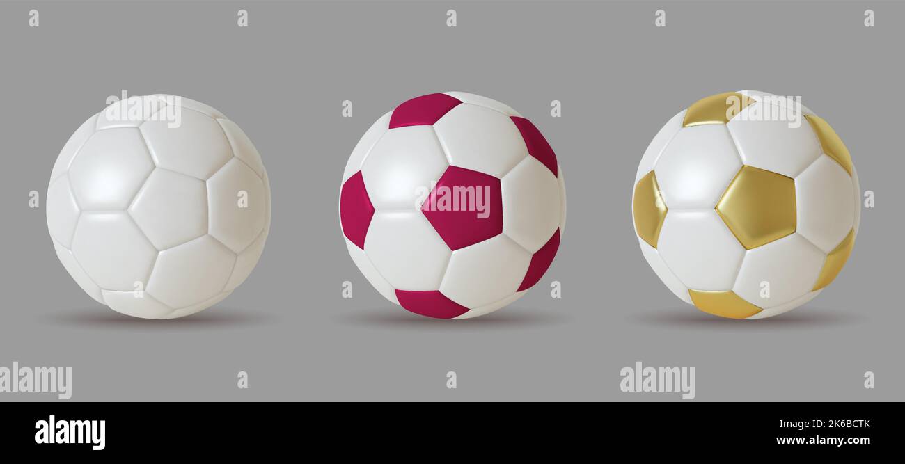 Collezione palla da calcio colore bianco e oro, 3D realisticamente isolato su sfondo grigio. Illustrazione vettoriale Illustrazione Vettoriale