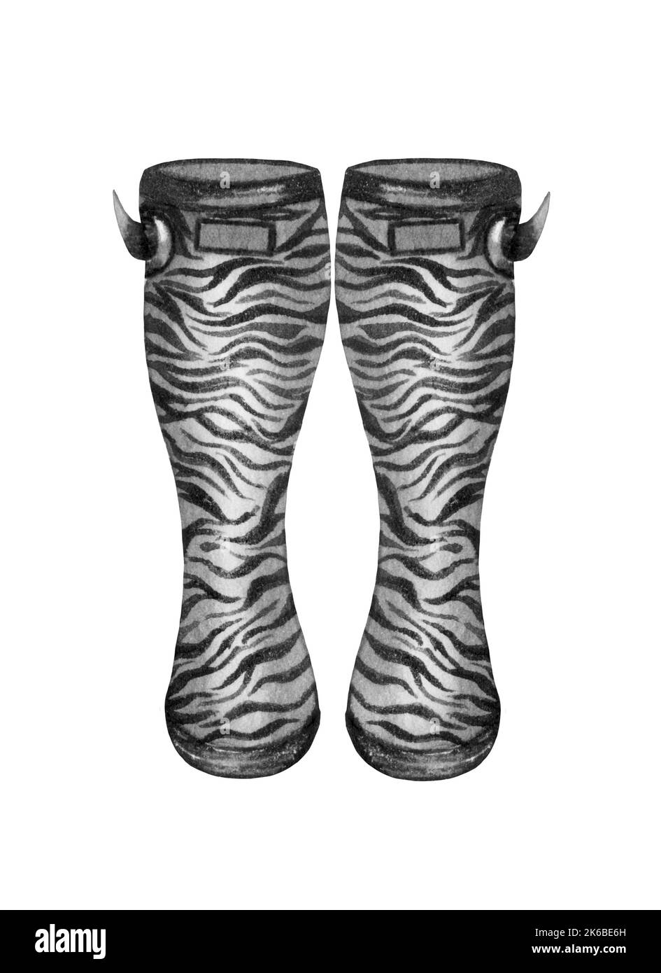 Collezione di wellies con stampa animale. Stivali di gomma autunno concetto autunno. Illustrazione acquerello Foto Stock
