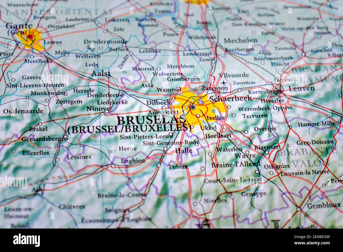 Bruxelles è indicata sulla mappa. Concetto di viaggio. Foto Stock