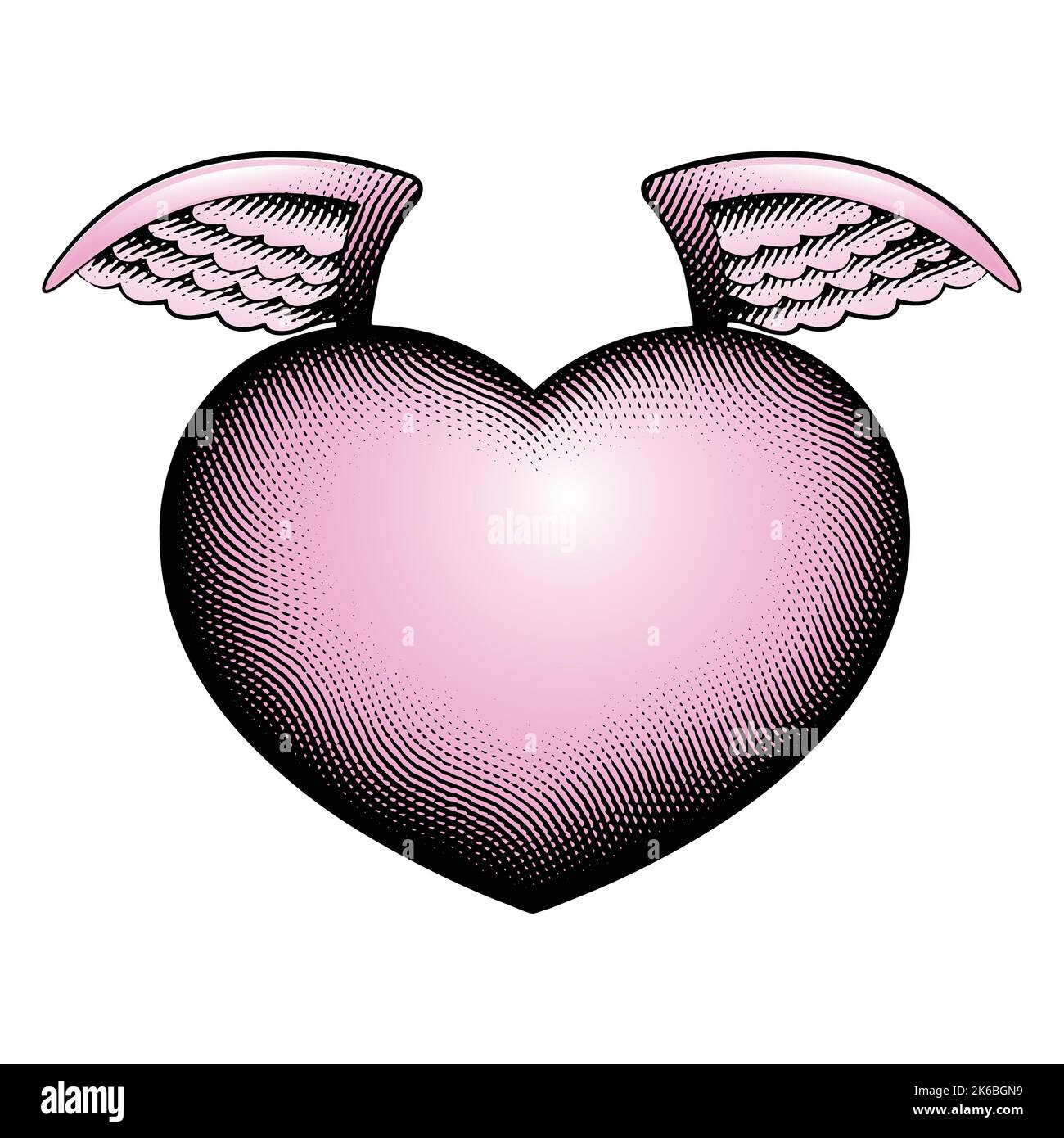 Illustrazione di Scricchboard cuore angelo inciso con riempimento rosa isolato su uno sfondo bianco Illustrazione Vettoriale