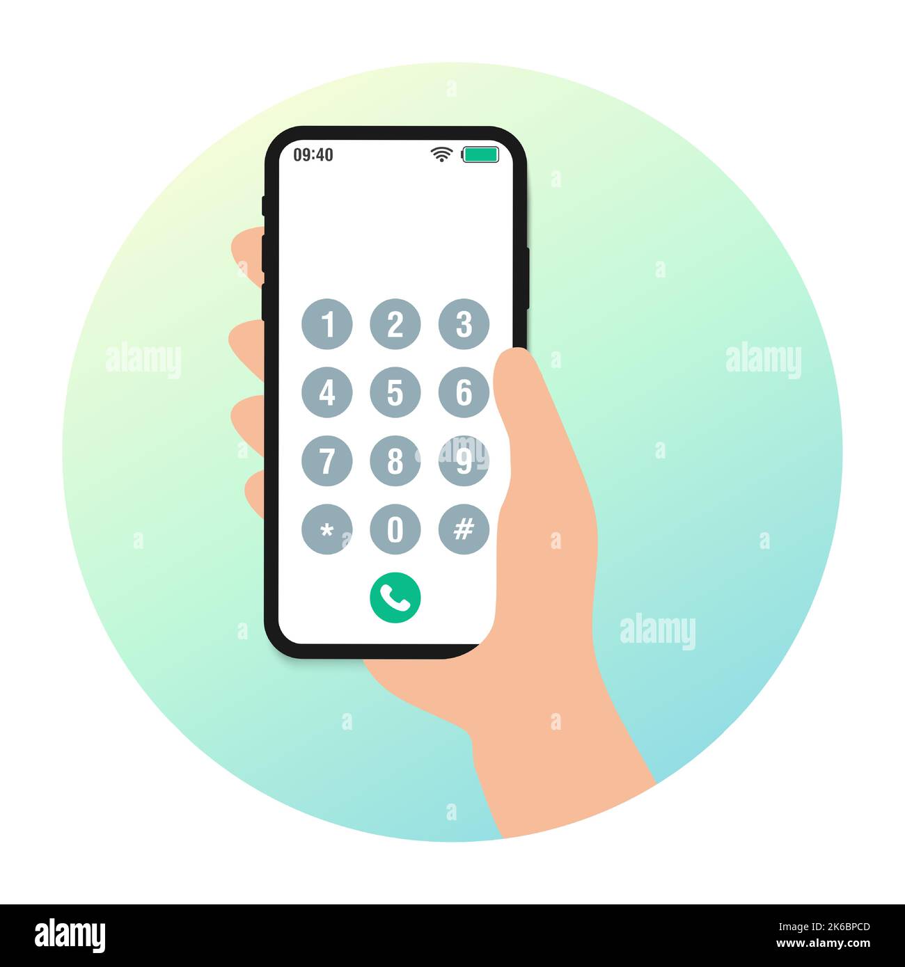 Mani con la composizione da smartphone. Telefono cellulare touch screen con tastierino numerico, composizione cellulare collegamento cartoon figura vettoriale Illustrazione Vettoriale