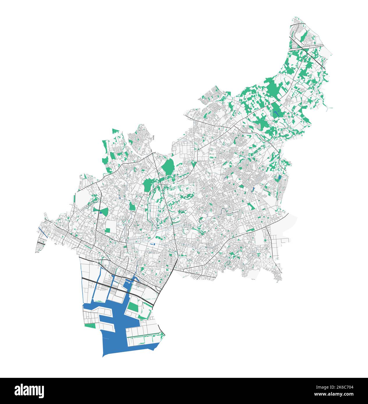 Mappa di Funabashi. Mappa dettagliata dell'area amministrativa della città di Funabashi. Panorama urbano. Illustrazione vettoriale senza royalty. Mappa stradale con autostrade, fiume Illustrazione Vettoriale