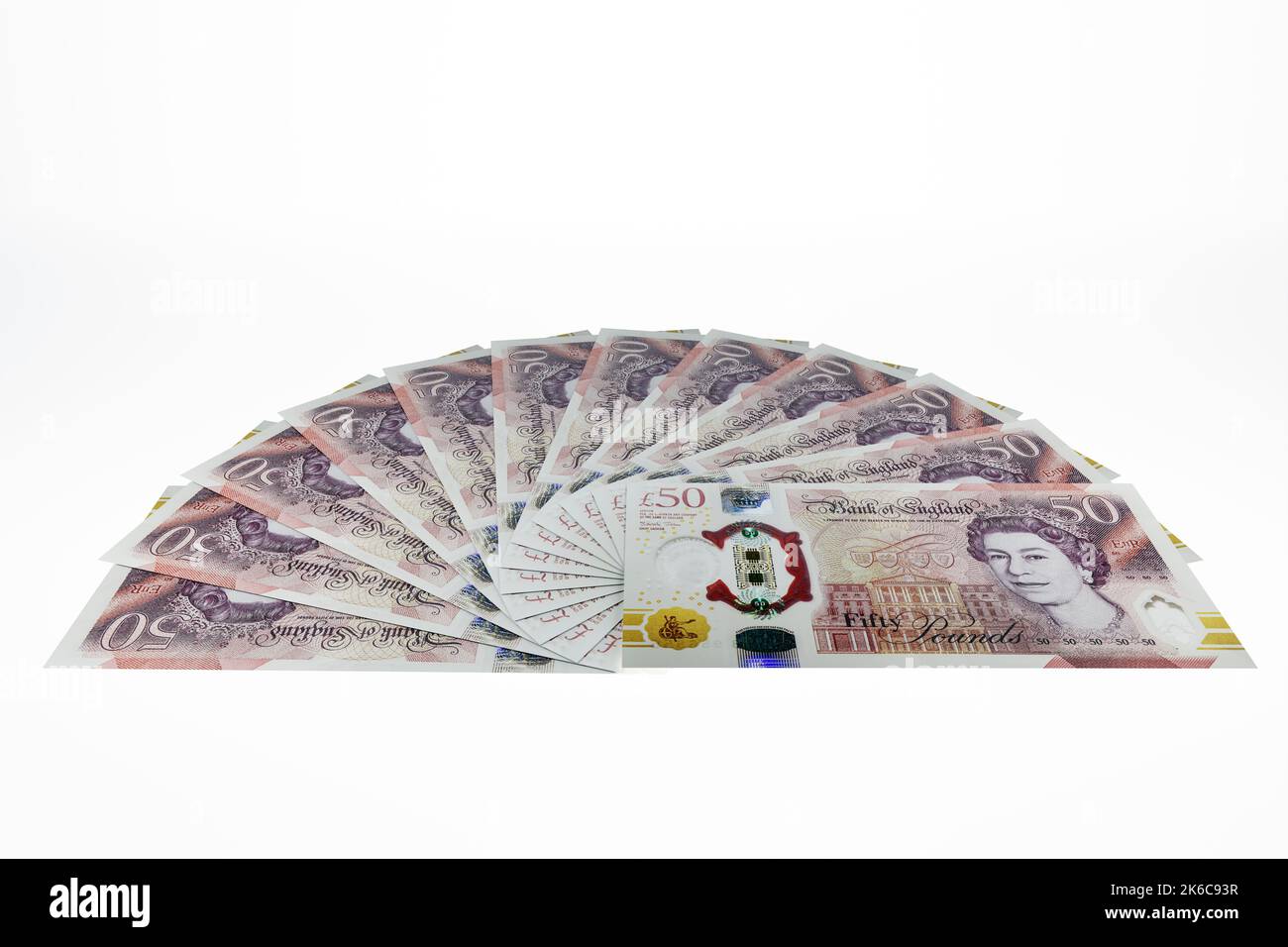 UK banconote fan di UK Polymer £50 banconote da cinquanta sterline banconote in valuta britannica Foto Stock