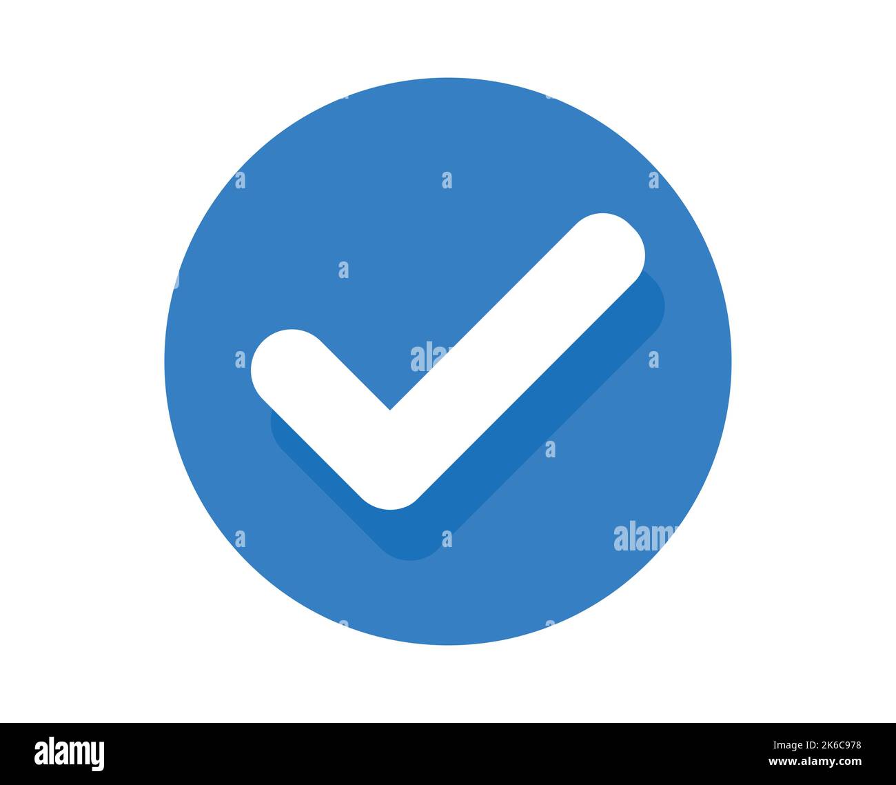 Icona con un segno di spunta bianco su sfondo blu. Illustrazione Vettoriale