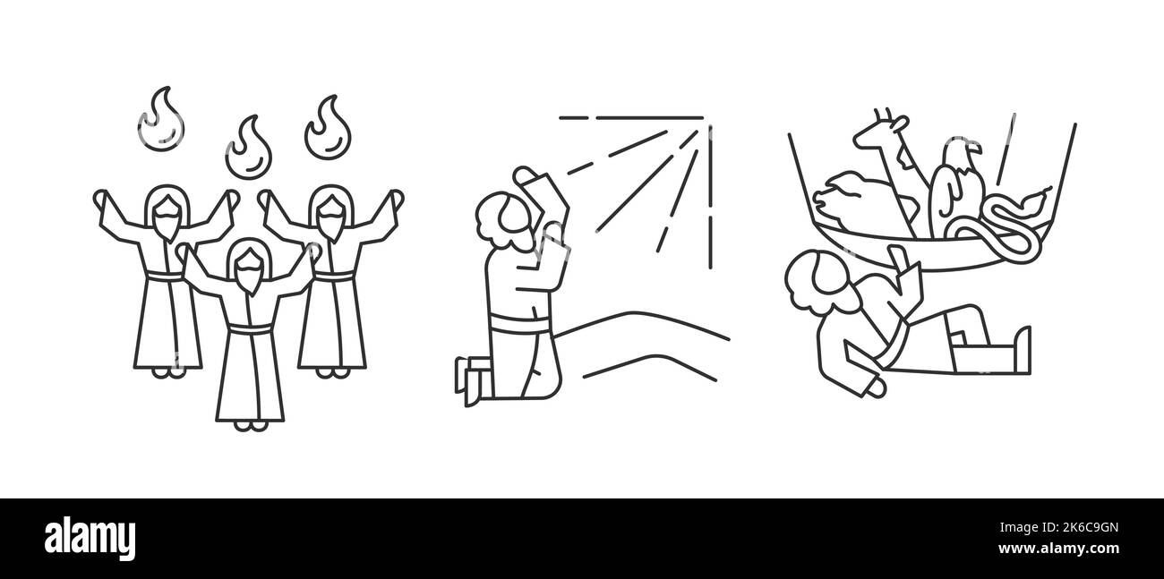 Storie bibliche icone lineari set Illustrazione Vettoriale