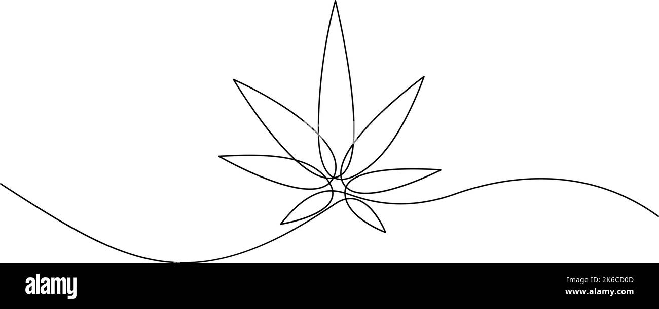 Foglia di cannabis a linea continua. Marijuana in stile minimalista. Una linea d'arte Illustrazione Vettoriale
