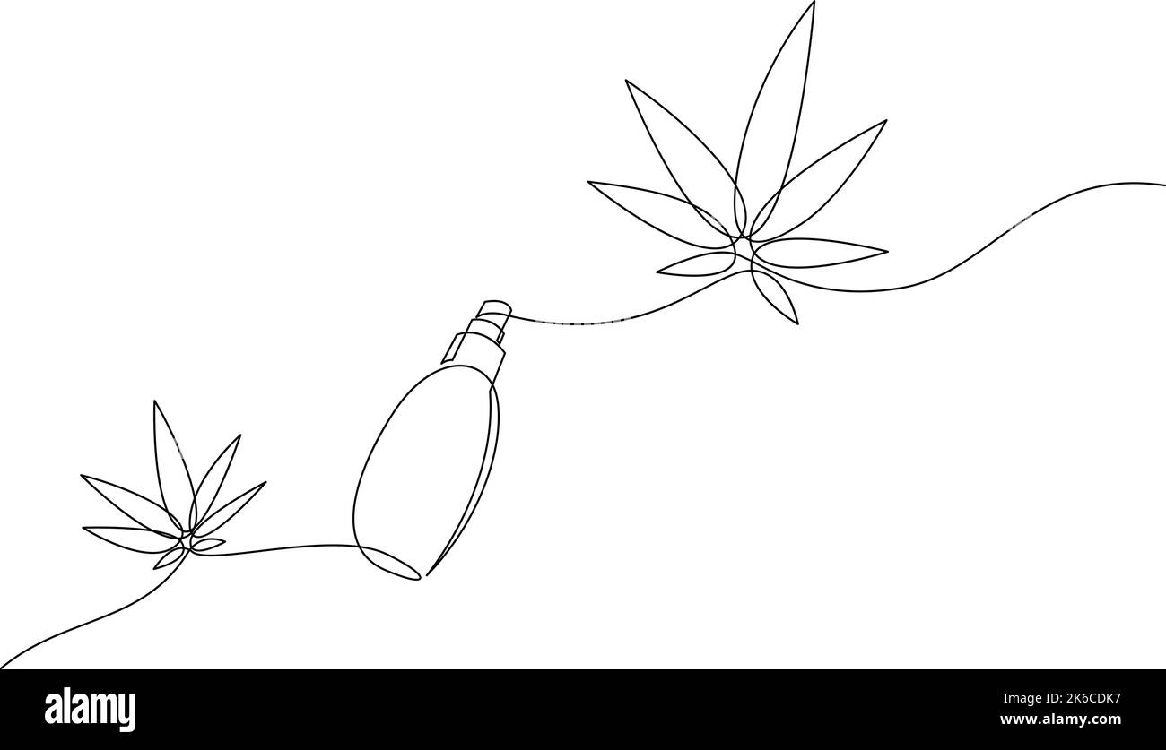 Un disegno di linea di bottiglia di olio di canapa o CBD o cannabinoide, prodotto di cannabis per il trattamento medico. Illustrazione vettoriale Illustrazione Vettoriale
