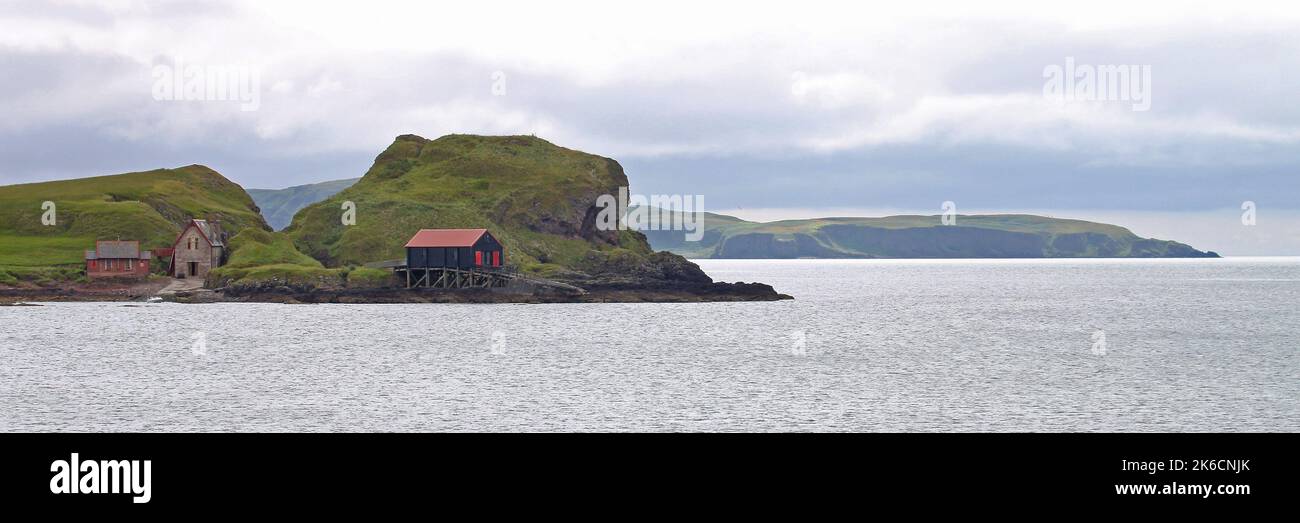 Dunaverty Castle o Dunaverty Rock, Kintyre, Argyll e Bute, Scozia, Regno Unito, Gran Bretagna Foto Stock