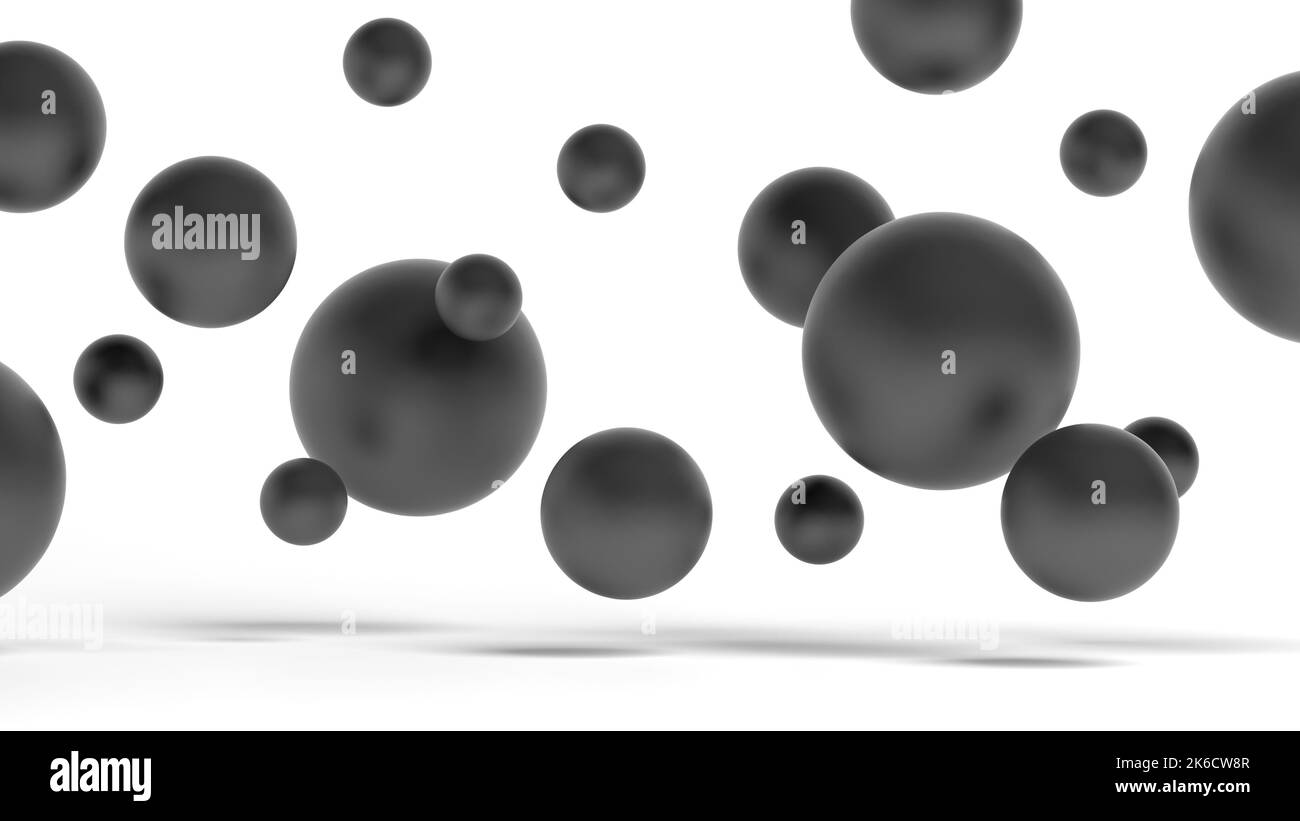 Sfere astratte isolate su sfondo bianco. Nero. illustrazione 3d. Foto Stock