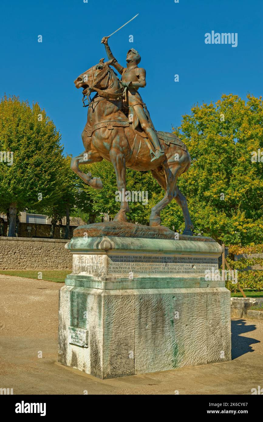 Statua di Giovanna d'Arco a cavallo situato nei terreni del municipio di Blois a Blois, Loir-et-Cher, Francia. Foto Stock
