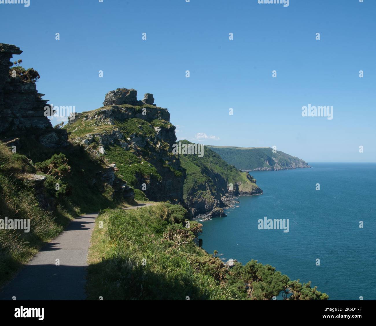 Vista su Castle Rock, Valley of the Rocks, Exmoor National Park, North Devon Foto Stock