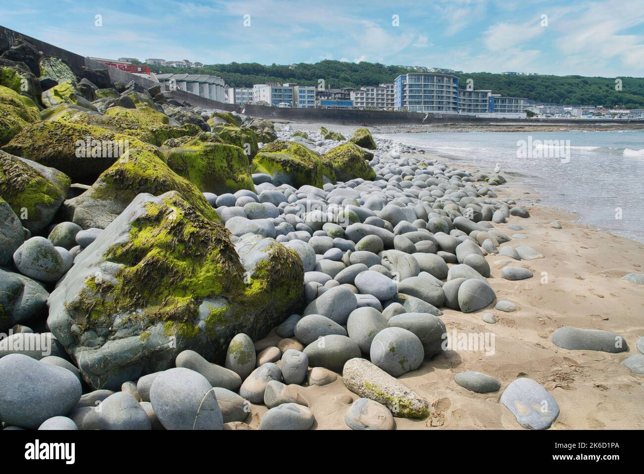 La parte rocciosa della spiaggia di Westward ho! Foto Stock