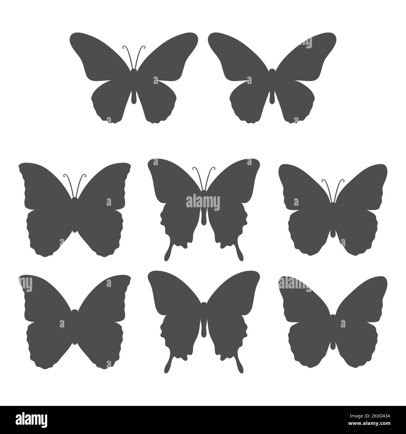 Set di illustrazioni in bianco e nero con farfalla. Oggetti vettoriali isolati su sfondo bianco. Illustrazione Vettoriale