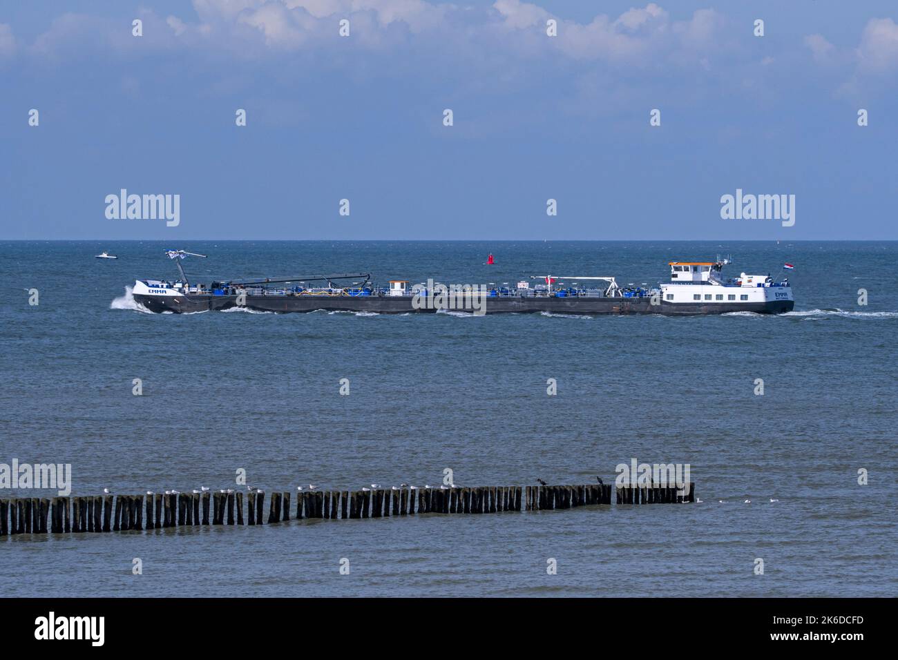 Autocisterna Emma che naviga nella Scheldt occidentale / Westerschelde, Zeeland, Paesi Bassi Foto Stock