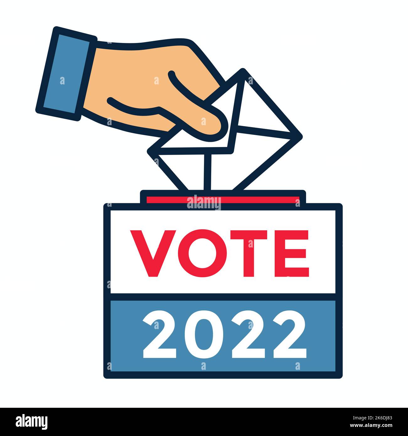 2022 Design delle elezioni di metà mandato con l'icona Red White Blue Vote Illustrazione Vettoriale