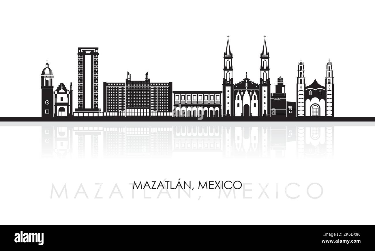 Silhouette skyline panorama della città di Mazatlan, Messico - illustrazione vettoriale Illustrazione Vettoriale