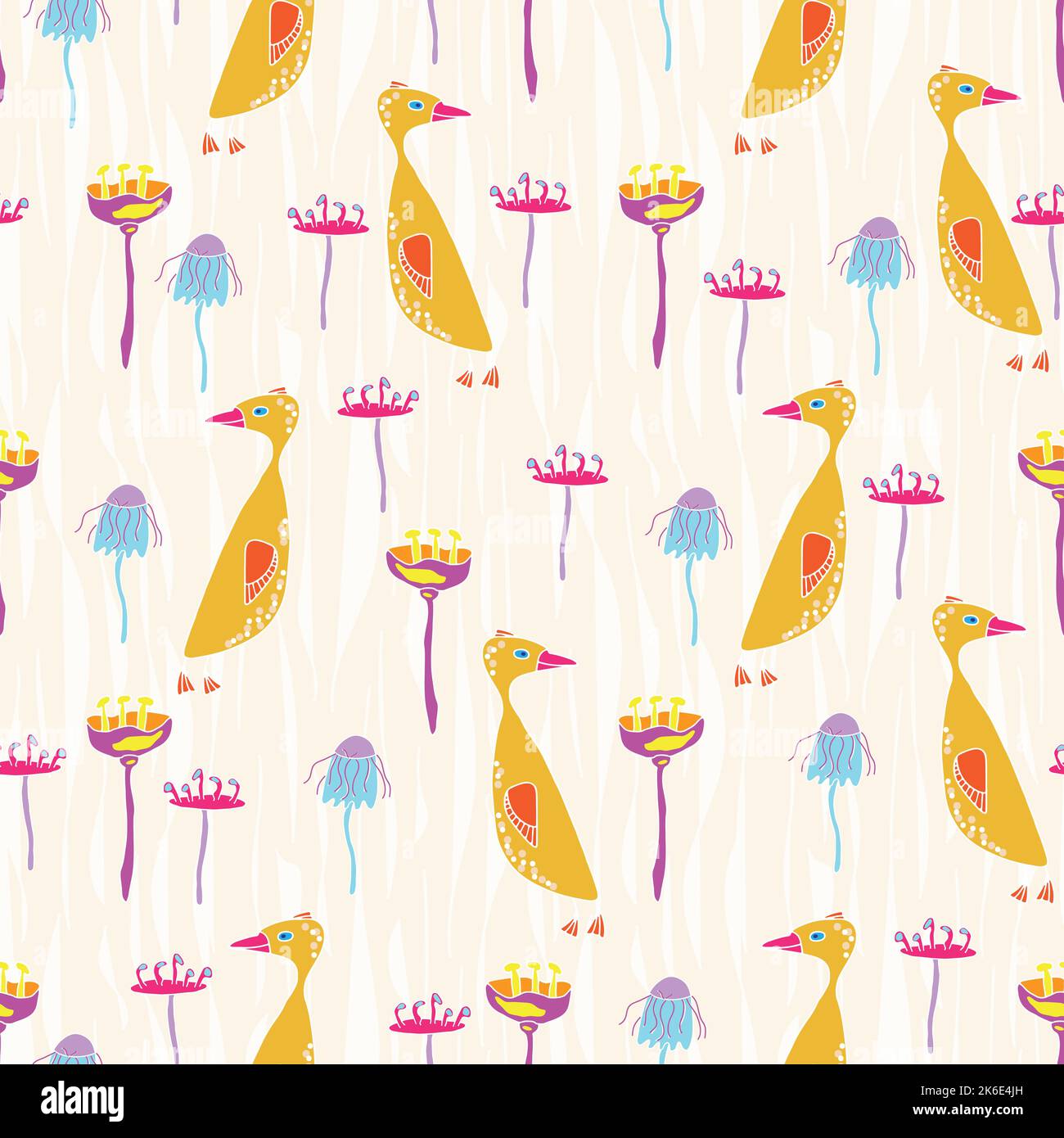 Stile ingenuo divertente piccolo oca e fiori modello marinai. Illustrazione Vettoriale