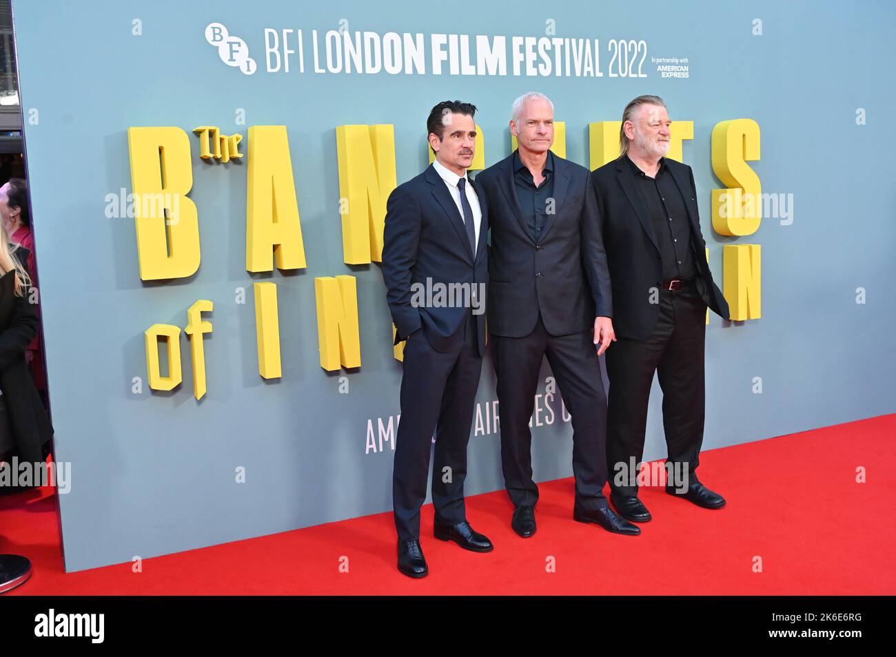 Londra, Regno Unito, 13/10/2022, Colin Farrell, Martin McDonagh e Brendan Gleeson arrivano ai Banshees di Inisherin - Premiere del Regno Unito - BFI London Film Festival, il 14th ottobre 2022, Londra, Regno Unito. Foto Stock