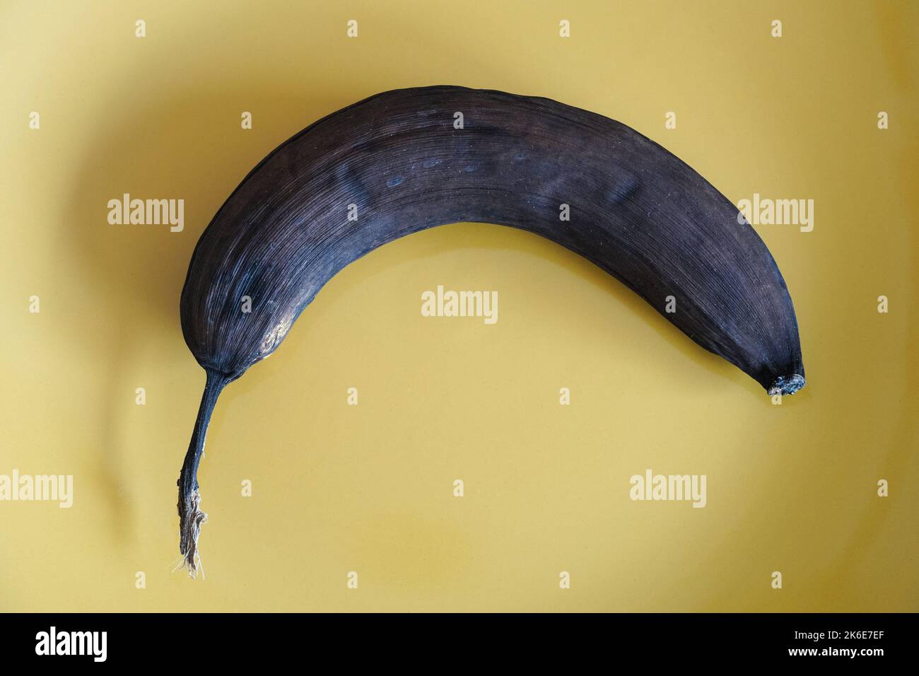 Vecchia buccia di banana singola overmature diventata nera Foto Stock