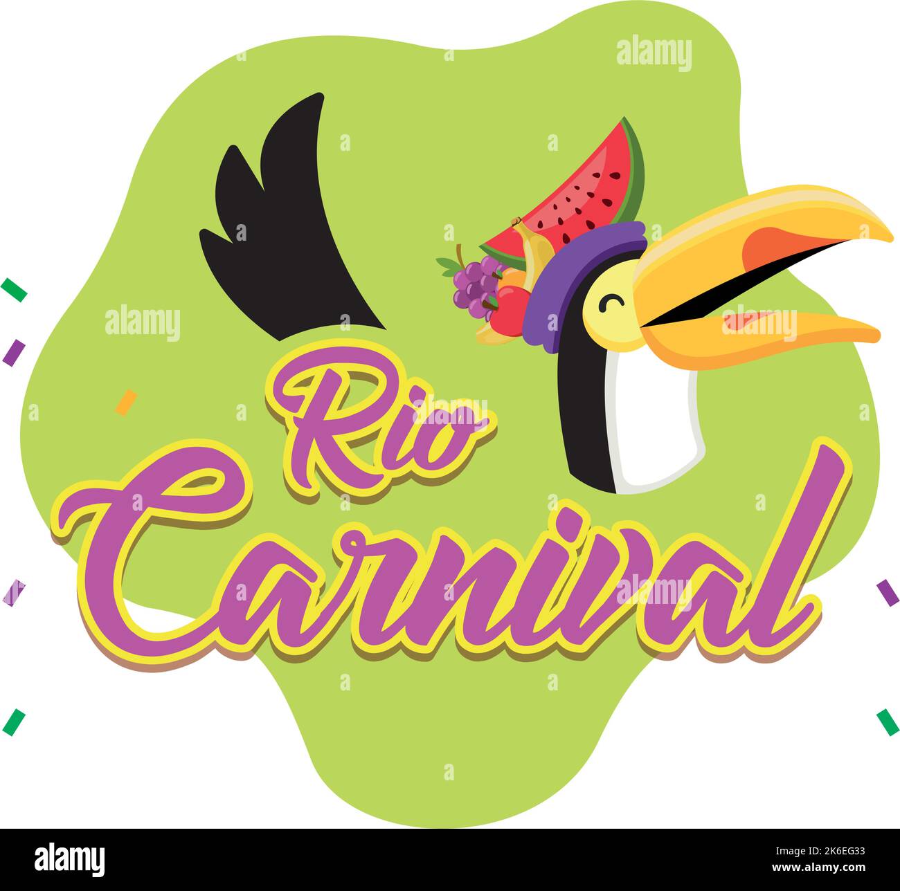 Poster colorato di rio de janeiro con carino toucan Vector Illustrazione Vettoriale