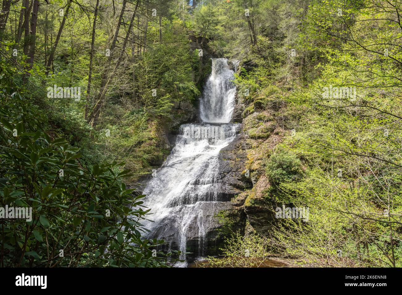 Cascate di Dingmans nella Delaware Water Gap National Recreation Area, Pennsylvania. Ha una caduta verticale di 39,6 m (130 ft) ed è la seconda acqua più alta Foto Stock