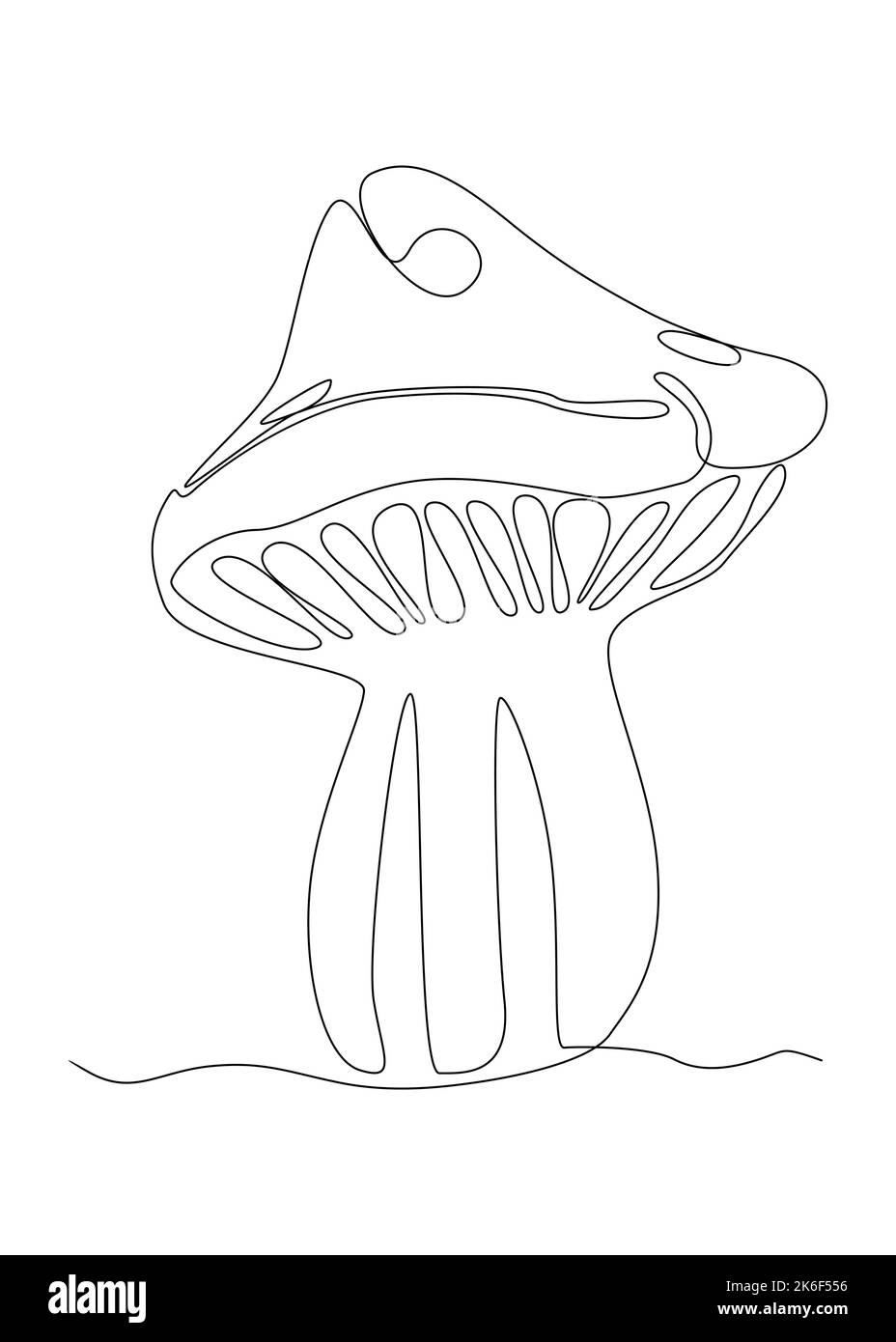 Un disegno a linea continua di fungo. Concetto di vettore di illustrazione a linea sottile. Disegno di contorno idee creative. Illustrazione Vettoriale