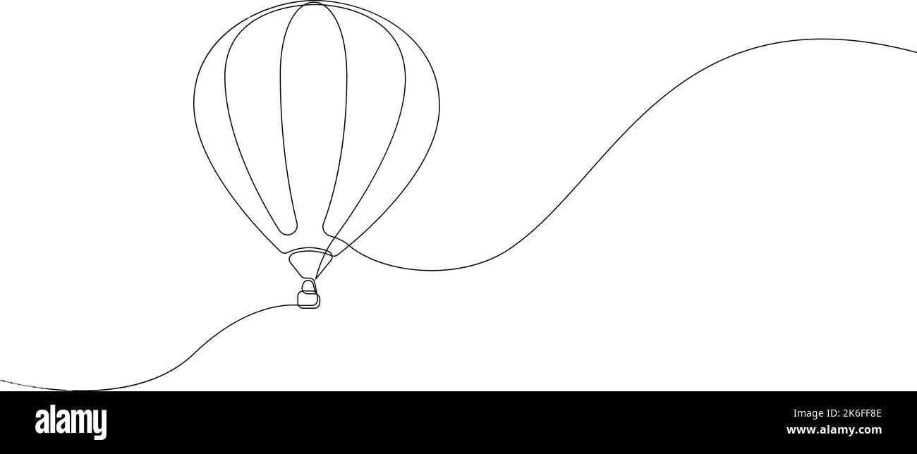 Disegno a linea continua con palloncino ad aria. Aerostato minimalista linea d'arte alla moda Illustrazione del vettore di contorno Illustrazione Vettoriale