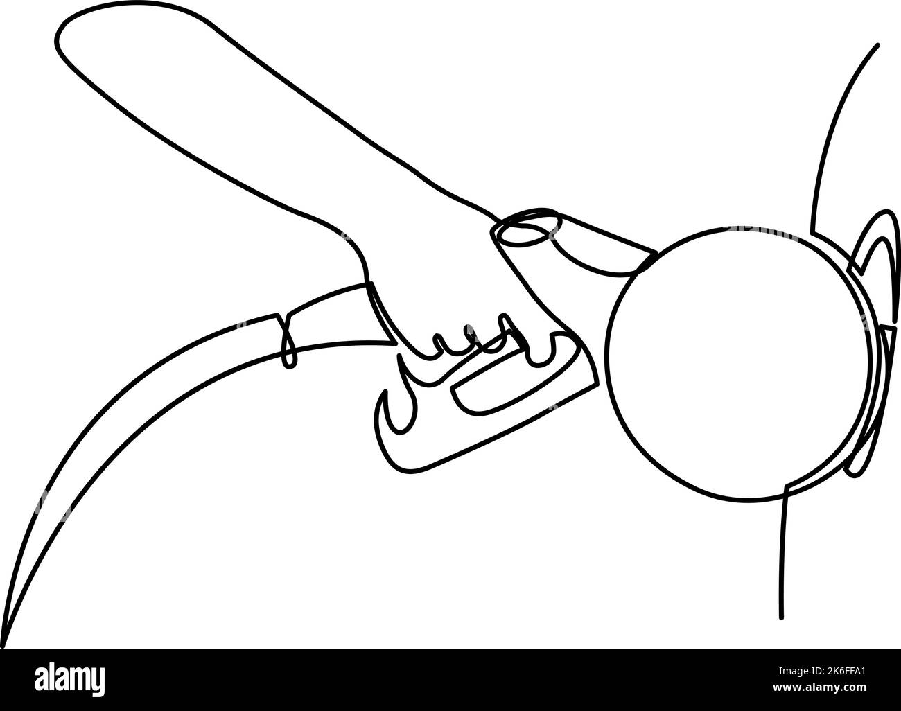Disegno a linea continua della pistola di rifornimento manuale accanto alla vettura. Concetto di rifornimento di auto alla stazione di servizio. Illustrazione vettoriale Illustrazione Vettoriale