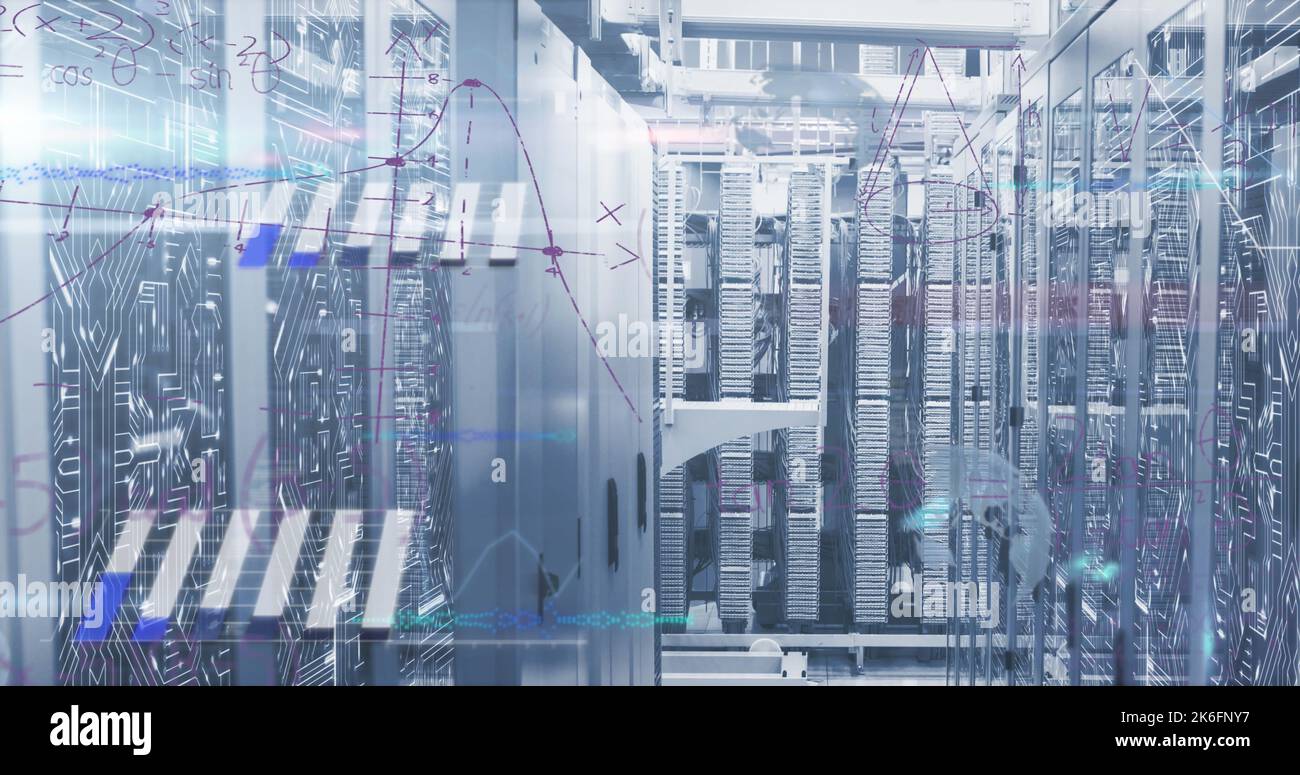 Questa immagine è un'immagine digitale di una rete globale di server di computer che elaborano i dati Foto Stock