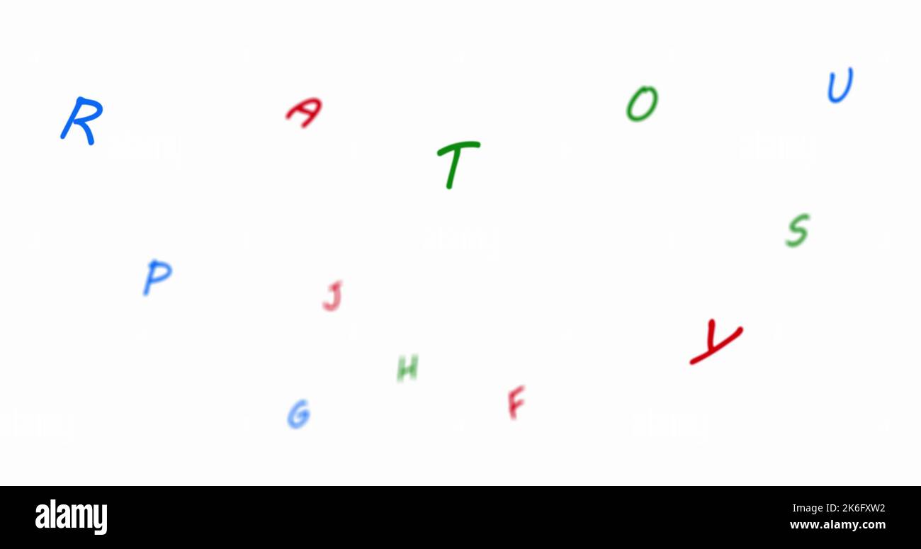 Illustrazione di alfabeti colorati su sfondo bianco, spazio di copia Foto Stock