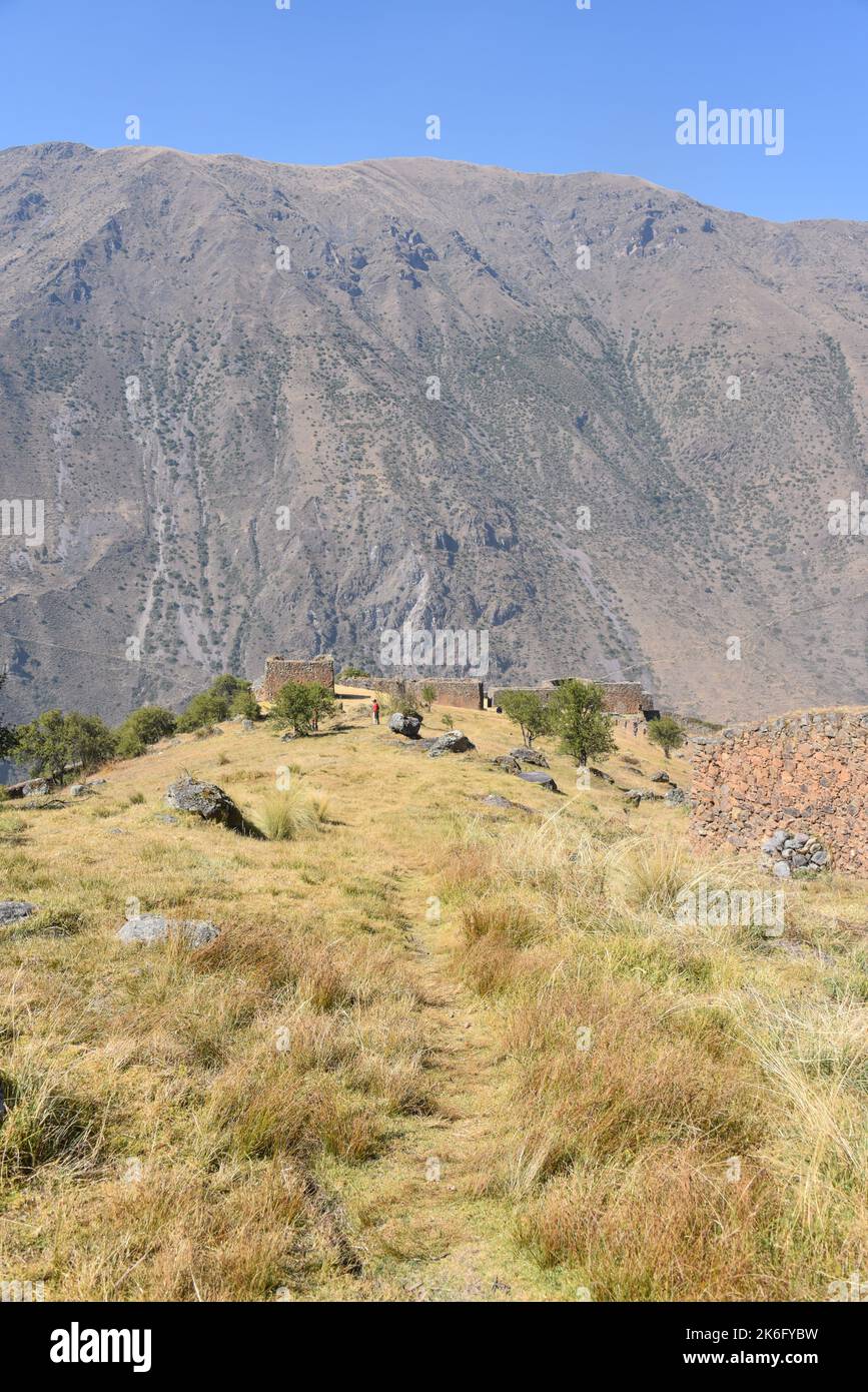 Le rovine Inca di Pumamarca, vicino alla città di Ollantaytambo, Cusco, Perù Foto Stock