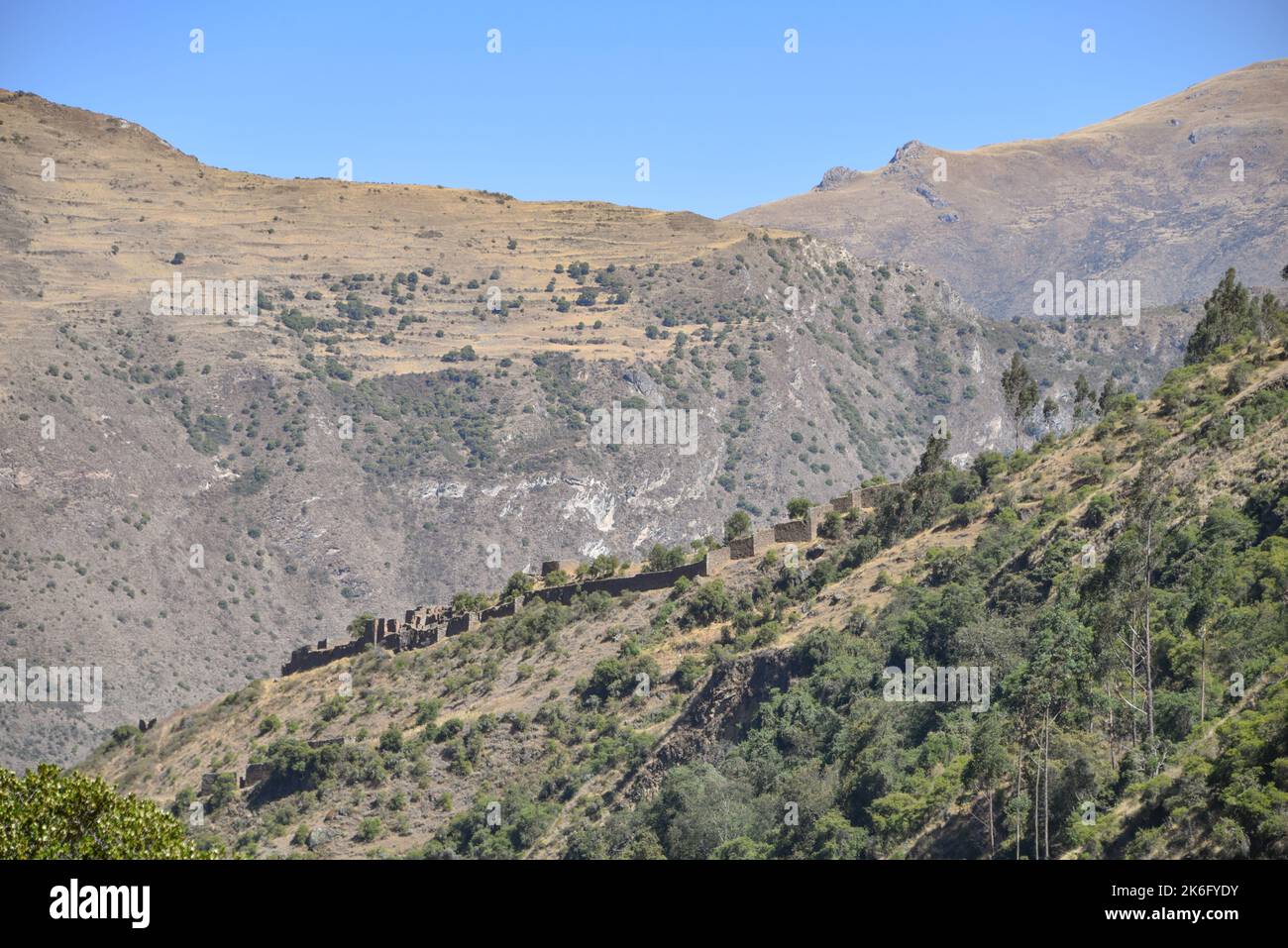 Le rovine Inca di Pumamarca, vicino alla città di Ollantaytambo, Cusco, Perù Foto Stock