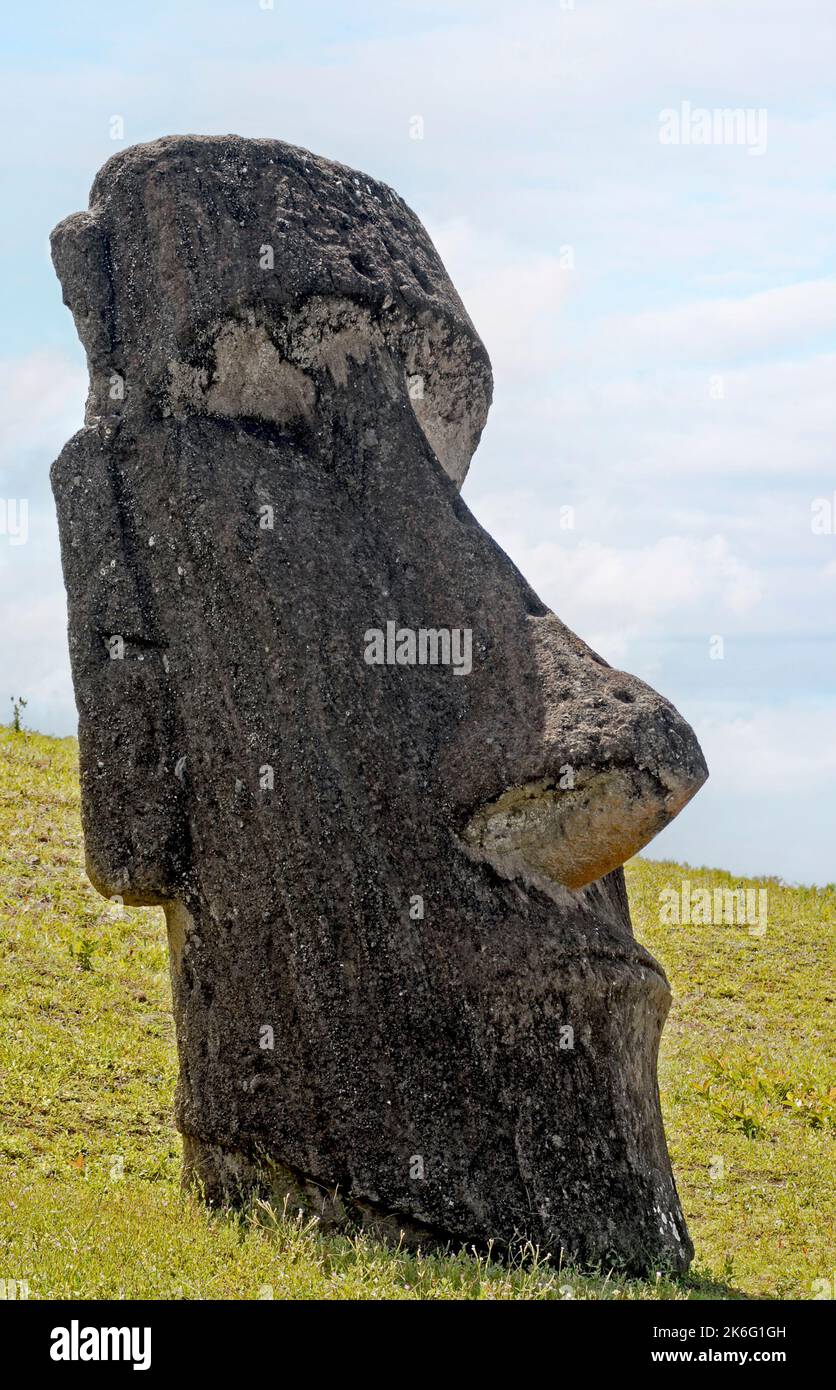 Statue individuali di Moai a Rano Raraku sull'Isola di Pasqua, Cile Foto Stock