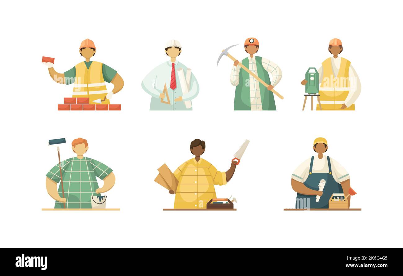 Set vettoriale di illustrazioni di lavoratori professionisti nel campo dell'ingegneria. Stile piatto Illustrazione Vettoriale