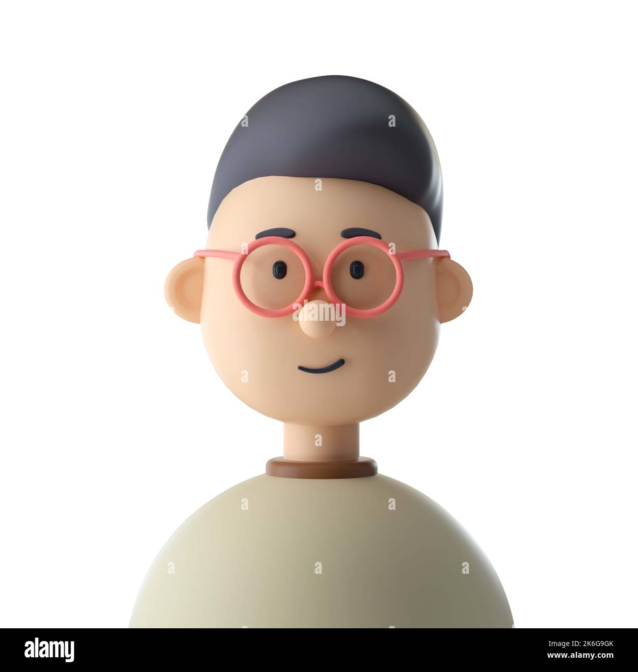 Carino personaggio iconico ragazzo con occhiali isolati sfondo bianco. Rendering 3D Foto Stock