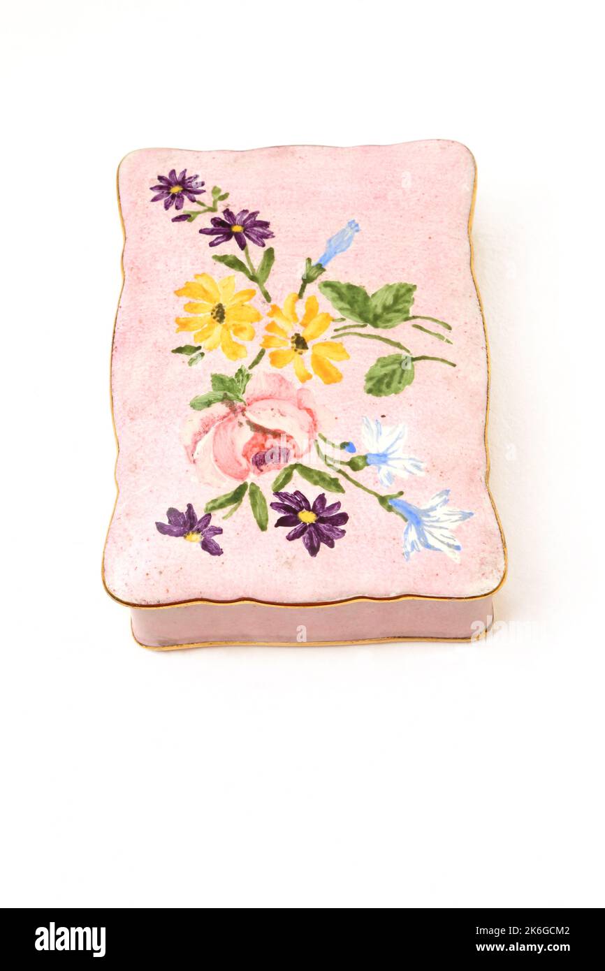 Vintage 1950 'Pink Royal Winton Candy Box Fiori dipinti a mano con bordatura d'oro Foto Stock