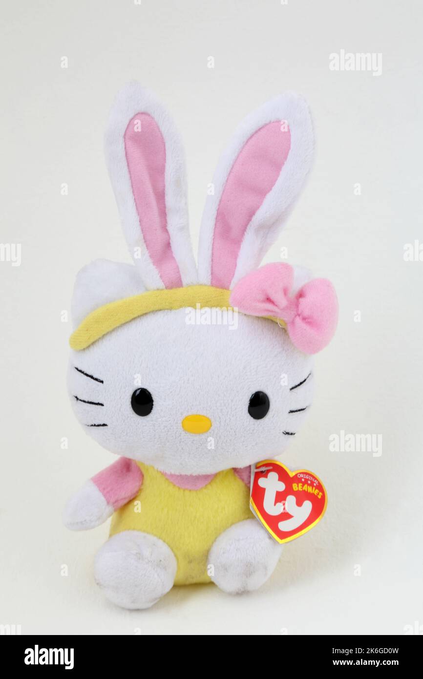 Hello Kitty Soft giocattolo con orecchie da coniglio e Bow Rosa Foto Stock