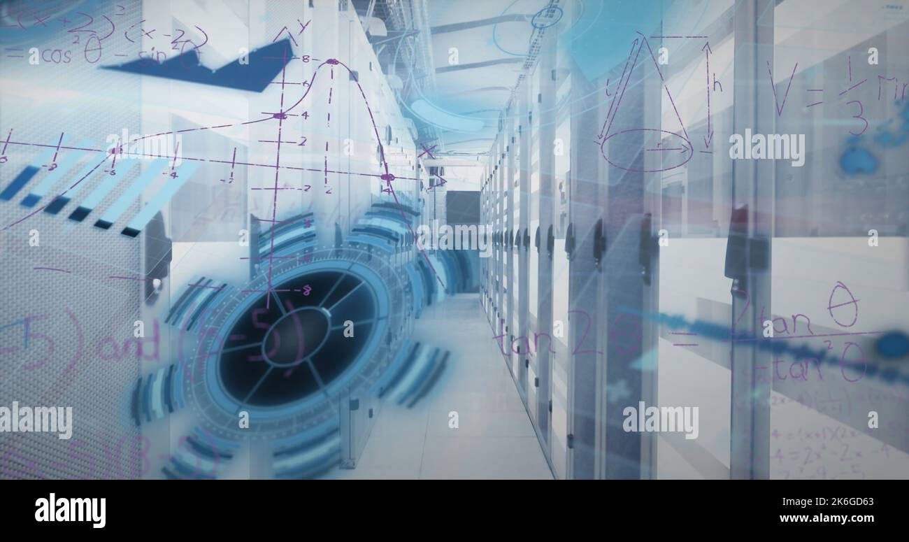 L'elaborazione dei dati e le informazioni digitali che fluiscono attraverso la rete di server di computer è un ser Foto Stock