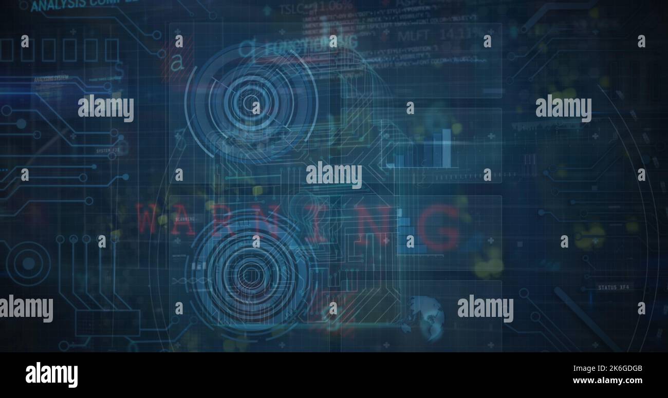 Illustrazione del lucchetto con trama a circuito stampato con cerchio, lettere e numeri multipli Foto Stock