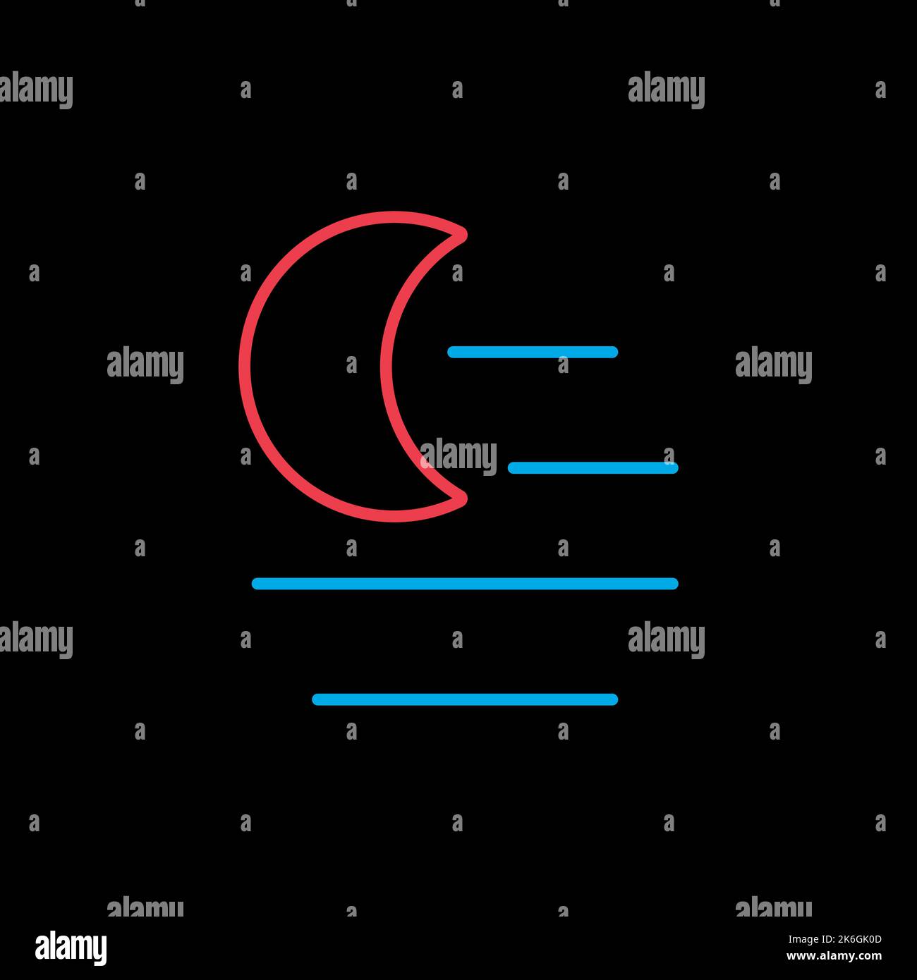 Icona del vettore isolato notte nebbia su sfondo nero. Segno meteorologico. Simbolo grafico per siti Web di viaggi, turismo e meteo e design di app, logo, app Illustrazione Vettoriale