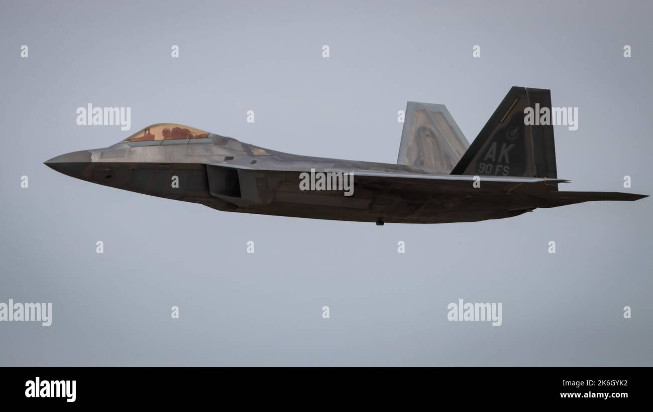 Velivoli tattici da combattimento stealth americani della 5th generazione Lockheed Martin F-22 Raptor in Europa, la Slovak International Air Fest SIAF 2022 Foto Stock