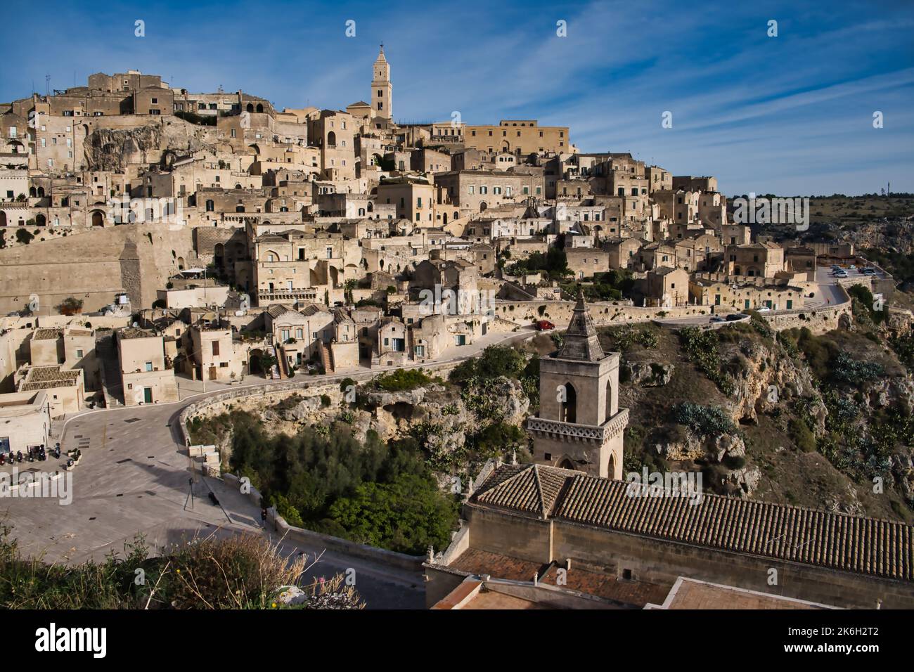 Vista panoramica sul quartiere Sasso Caveoso di Matera Foto Stock