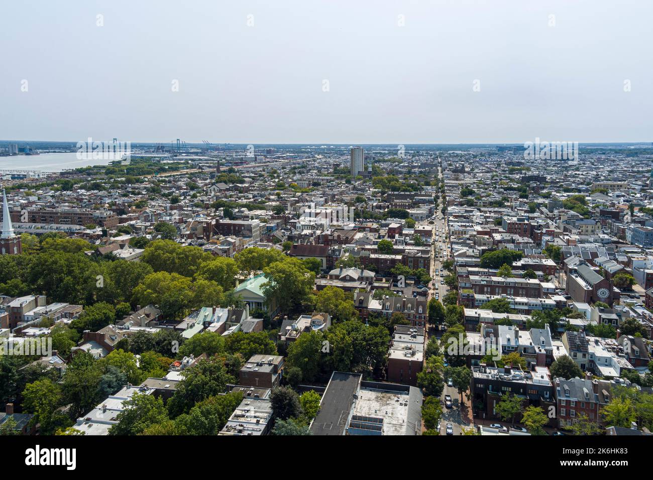 Vista aerea dei quartieri residenziali di Philadelphia, Pennsylvania, Stati Uniti Foto Stock