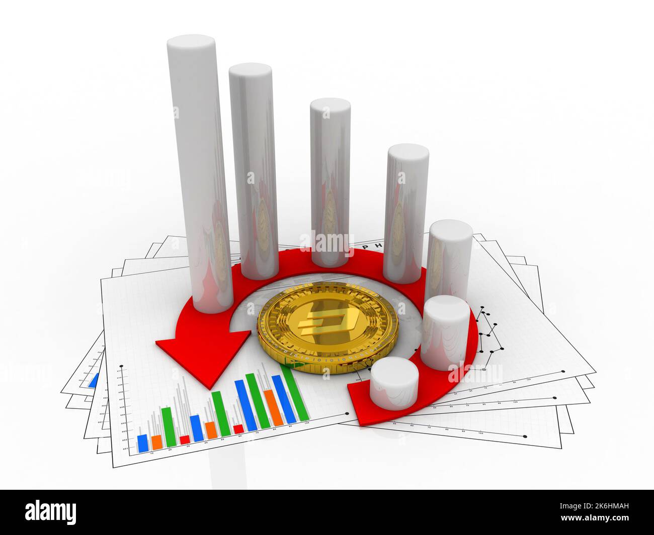 3d rendering del logo della moneta doge con grafico Foto Stock