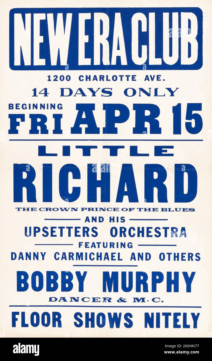 Little Richard 1955 Nashville, Tennessee Nightclub Pre-Fame Concert Poster Foto Stock