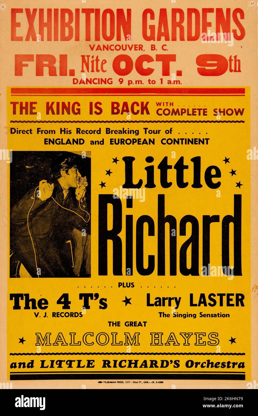 Little Richard 1964 Vancouver B.C. Poster da concerto in stile pugilato Foto Stock