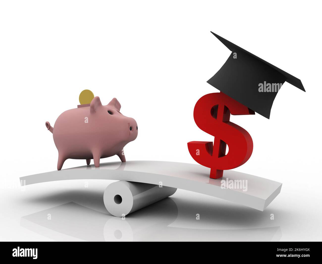 3D rendering tappo laureato usd simbolo del dollaro bilanciamento Piggy moneta banca Foto Stock