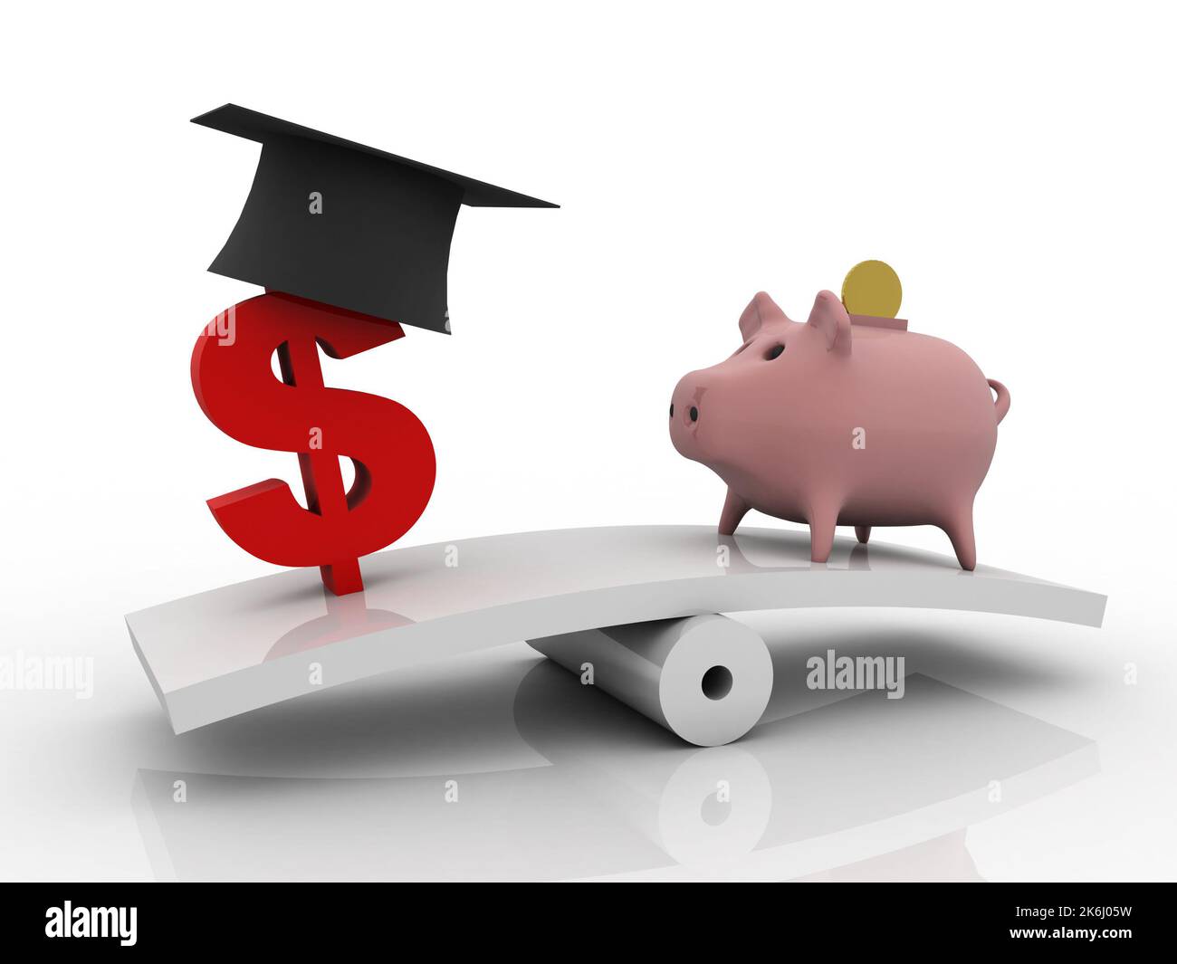 3D rendering tappo laureato usd simbolo del dollaro bilanciamento Piggy moneta banca Foto Stock