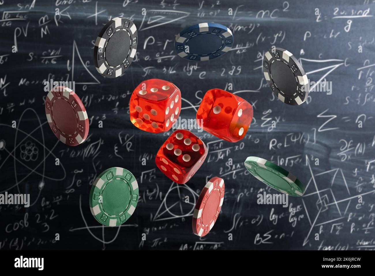 dadi sullo sfondo delle formule. Foto Stock