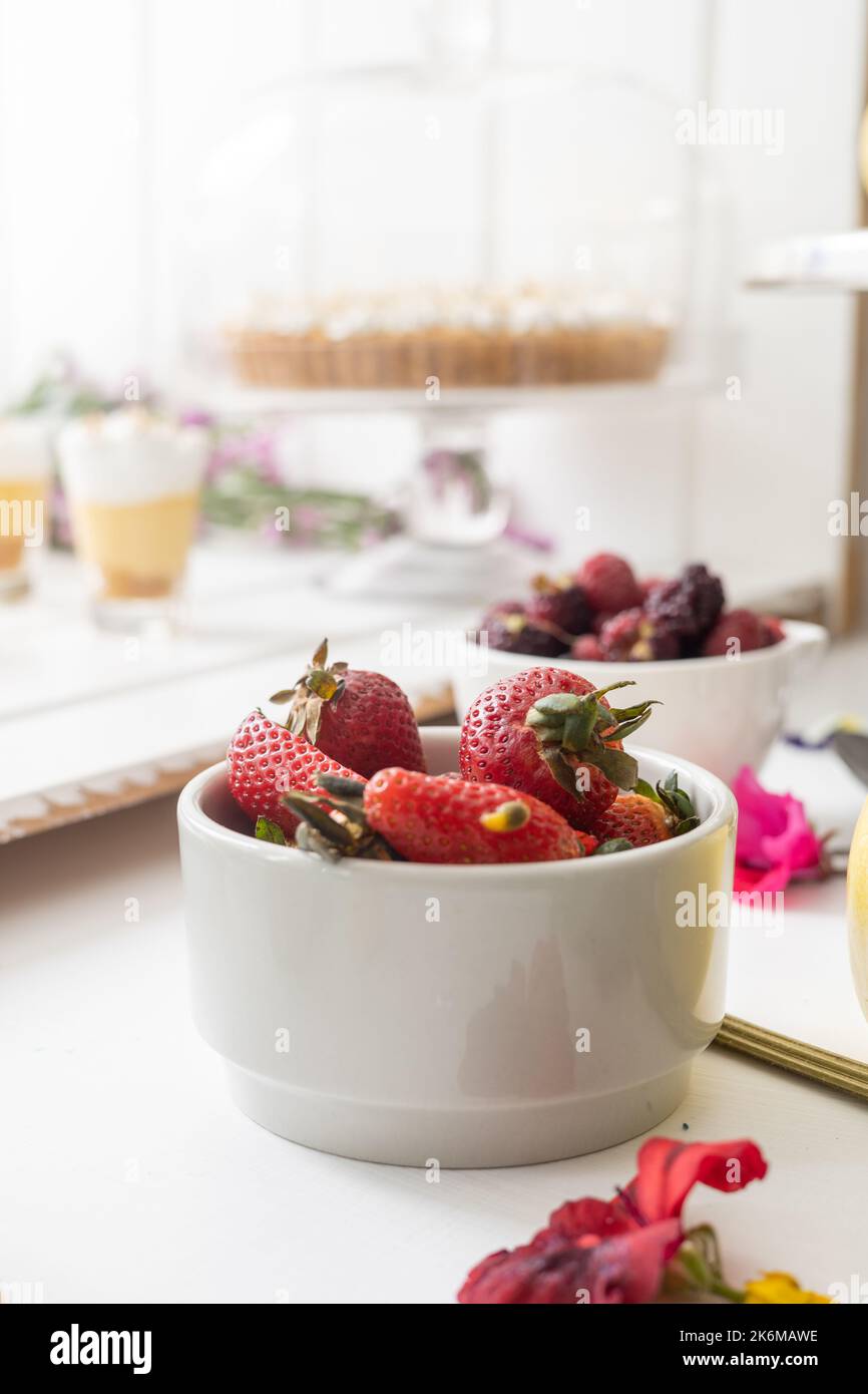 ciotola con frutti di bosco freschi, cibo sano e ingrediente, delizioso Foto Stock